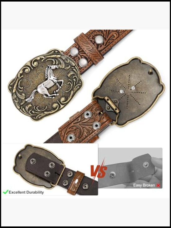 Western Cowboy Belt Leather Classic Bull Head Buckle Adjustable Snap Button main image 5